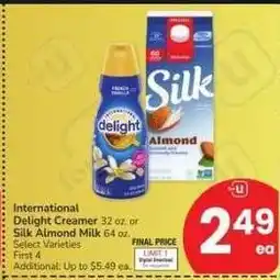 Albertsons International Delight Creamer 32 oz. or Silk Almond Milk 64 oz. - Select Varieties offer