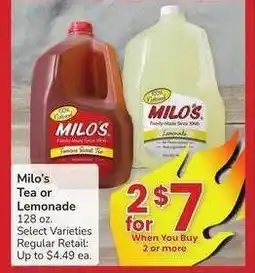 Albertsons Milo's Tea or Lemonade - 128 oz. Select Varieties Regular Retail: Up to $4.49 ea offer
