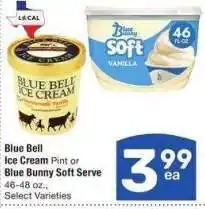 Albertsons Blue Bell Ice Cream Pint or Blue Bunny Soft Serve 46-48 oz. - Select Varieties offer
