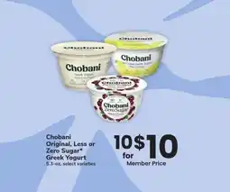 Albertsons Chobani Original, Less or Zero Sugar Greek Yogurt - 5.3-oz, select varieties offer