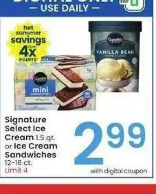 Albertsons Signature Select Ice Cream 1.5 qt. or Ice Cream Sandwiches 12-16 ct offer