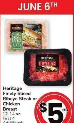 Albertsons Heritage Finely Sliced Ribeye Steak or Chicken Breast - 12-14 oz offer