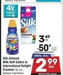Albertsons Silk Almond Milk Half Gallon or International Delight Creamer 32 oz. - Select Varieties offer