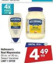 Albertsons Hellmann's Real Mayonnaise - 20 oz. or 30 oz., Select Varieties offer