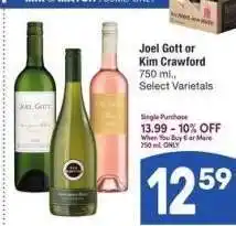 Albertsons Joel Gott or Kim Crawford - 750 ml., Select Varietals Single Purchase 13.99 offer