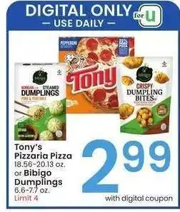 Albertsons Tony's Pizzaria Pizza 18.56-20.13 oz. or Bibigo Dumplings 6.6-7.7 oz offer