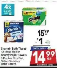 Albertsons Charmin Bath Tissue 12 Mega Roll or Bounty Paper Towels 6 Double Plus Roll - Select Varieties offer
