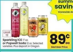 Albertsons Sparkling ICE 17 oz. or Popwell Soda 12 oz. - Selected varieties offer