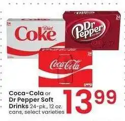 Albertsons Coca-Cola or Dr Pepper Soft Drinks - 24 - pk., 12 oz. cans, select varieties offer