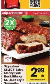 Albertsons Signature SELECT Extra Meaty Pork Back Ribs or St. Louis Style Spareribs - Previously frozen offer