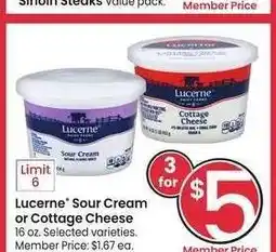 Albertsons Lucerne Sour Cream or Cottage Cheese - 16 oz. Selected varieties. Member Price: $1.67 ea offer