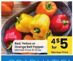 Albertsons Red, Yellow or Orange Bell Pepper - Member Price: $1.25 ea offer