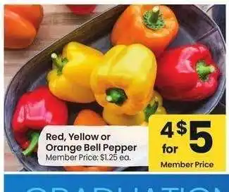 Albertsons Red, Yellow or Orange Bell Pepper - Member Price: $1.25 ea offer
