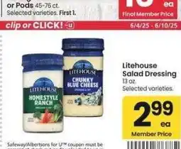 Albertsons Litehouse Salad Dressing - 13 oz. Selected varieties offer