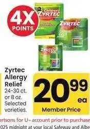 Albertsons Zyrtec Allergy Relief - 24-30 ct. or 8 oz. Selected varieties offer