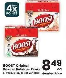 Albertsons BOOST Original Balanced Nutritional Drinks - 6-Pack, 8-oz, select varieties offer
