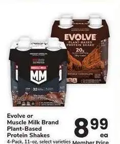 Albertsons Evolve or Muscle Milk Brand Plant-Based Protein Shakes - 4-Pack, 11-oz, select varieties offer
