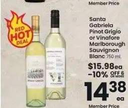 Albertsons Santa Gabriela Pinot Grigio or Vinafore Marlborough Sauvignon Blanc - 750 ml offer