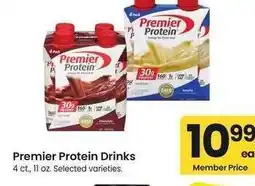 Albertsons Premier Protein Drinks - 4 ct., 11 oz. Selected varieties offer