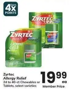 Albertsons Zyrtec Allergy Relief - 24 to 40 - ct Chewables or Tablets, select varieties offer