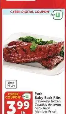 Albertsons Pork Baby Back Ribs - Previously frozen Costillas de cerdo baby back Member Price: $4.99 lb offer