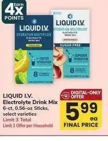 Albertsons LIQUID I. V. Electrolyte Drink Mix - 6-ct, 0.56-oz Sticks, select varieties offer