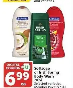 Albertsons Softsoap or Irish Spring Body Wash - 20 oz. Selected varieties Member Price: $7.99 offer