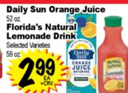 Superior Grocers Daily Sun Orange Juice 52 oz. Florida's Natural Lemonade Drink offer
