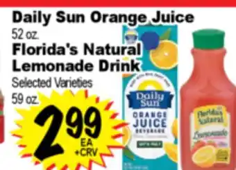 Superior Grocers Daily Sun Orange Juice 52 oz. Florida's Natural Lemonade Drink offer
