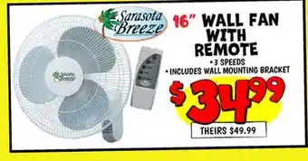 Ollie's Sarasota Breeze 16 WALL FAN WITH REMOTE offer