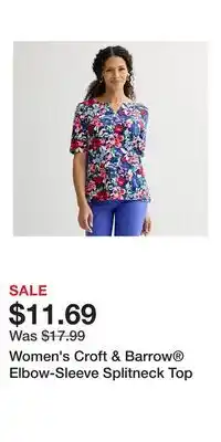 Kohl's Women's Croft & Barrow Elbow-Sleeve Splitneck Top offer