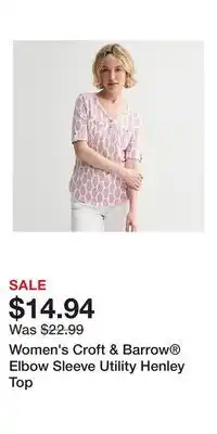 Kohl's Women's Croft & Barrow Elbow Sleeve Utility Henley Top offer