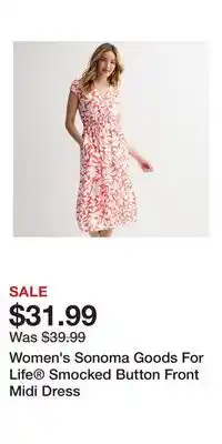 Kohl's Women's Sonoma Goods For Life Smocked Button Front Midi Dress offer