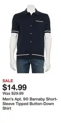 Kohl's Men's Apt. 9 Barnaby Short-Sleeve Tipped Button-Down Shirt offer