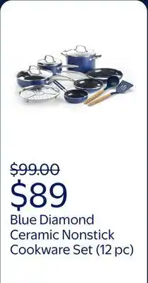 Walmart Blue Diamond 12-Piece Healthy Ceramic Nonstick Pots and Pans Cookware Set, Dishwasher Safe offer