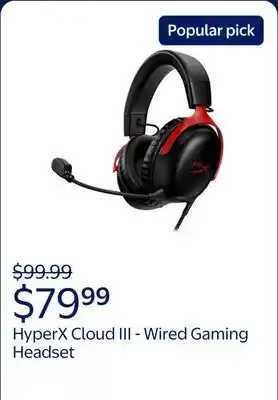 Walmart HyperX Cloud III - Wired Gaming Headset - Black/Red offer