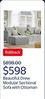 Walmart Beautiful Drew Modular Sectional Sofa with Ottoman by Drew Barrymore, Gray Fabric offer
