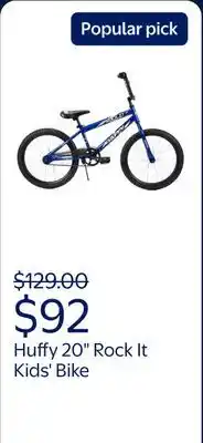 Walmart Huffy 20 Rock It Kids' Bike, Fits Riders 3'7 - 4'7, Blue, Child, Boy's offer