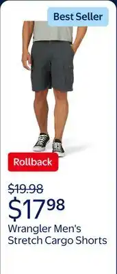 Walmart Wrangler Men's and Big Men's Stretch Cargo Shorts offer