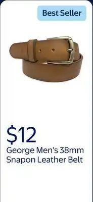 Walmart George Men's 38mm Snapon Tan Leather Casual Belt offer