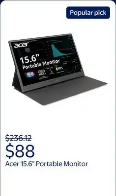Walmart Acer 15.6 Portable Monitor, Full HD (1920x1080), 60Hz, Black, PM161Q offer
