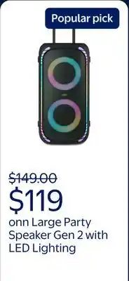 Walmart onn Large Party Speaker Gen 2 with LED Lighting offer