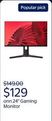 Walmart onn 24 FHD (1920 x 1080p) 165hz 1ms Adaptive Sync Gaming Monitor with Cables, Black offer