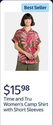 Walmart Time and Tru Women's Camp Shirt with Short Sleeves offer