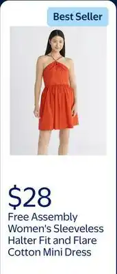 Walmart Free Assembly Women's Sleeveless Halter Fit and Flare Cotton Mini Dress offer