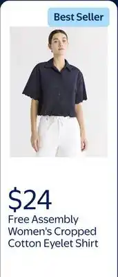 Walmart Free Assembly Women's and Women's Plus Cropped Cotton Eyelet Shirt offer