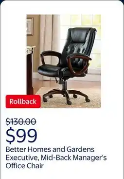 Walmart Better Homes and Gardens Executive, Mid-Back Manager's Office Chair with Arms, Black Bonded Leather offer