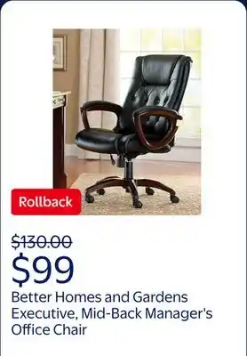 Walmart Better Homes and Gardens Executive, Mid-Back Manager's Office Chair with Arms, Black Bonded Leather offer