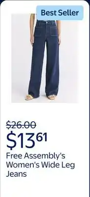 Walmart Free Assembly's Women's and Women's Plus Wide Leg Jeans with Patch Pockets, 30, 32, and 34 Inseams offer