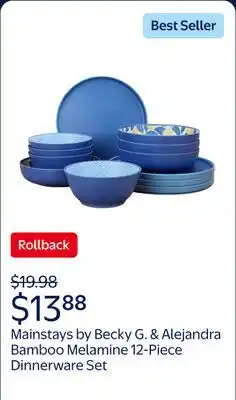 Walmart Mainstays by Becky G. & Alejandra Bamboo Melamine 12-Piece Dinnerware Set, Lemon & Blue offer